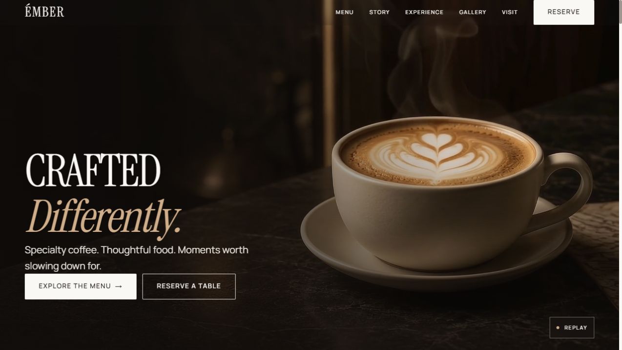 Émber Café website preview